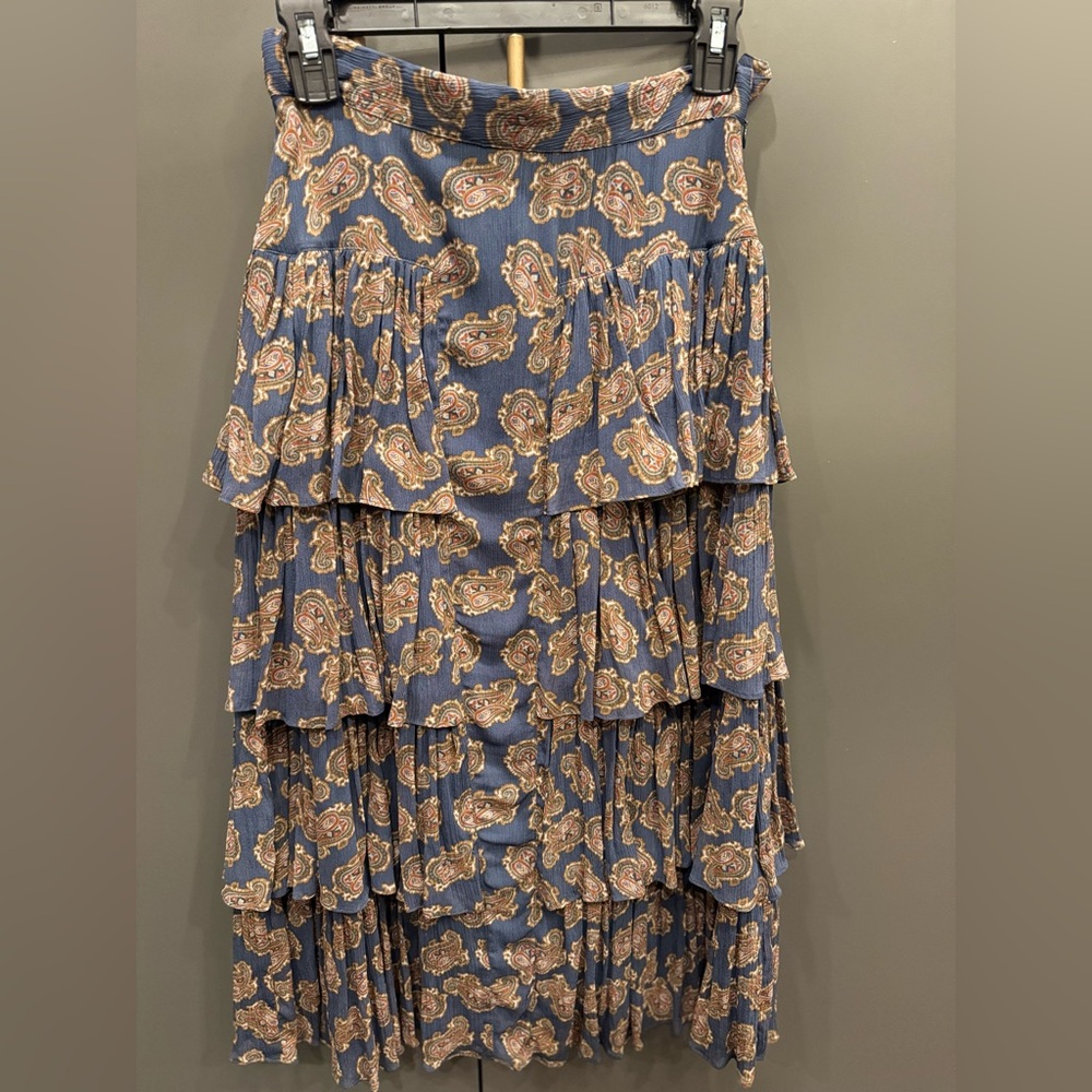 Brooks Brothers Tiered Paisley Chiffon Midi Skirt Blue Women’s Size 0 NWT - Picture 3 of 6